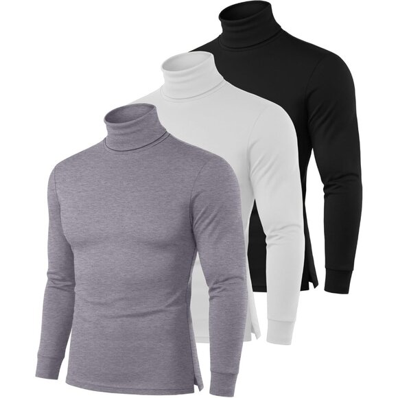 3 Pack Men's Big and Tall Turtleneck Shirts L-7xl Long Sleeve with Cuff Plus Siz